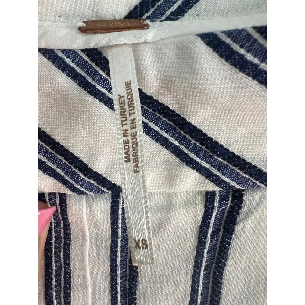Free People Womens XS Blue White Striped Wide Leg High Waisted Pants